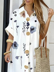 Floral Print Button-down Maxi Shirt Dress in Dusty Blue, side view