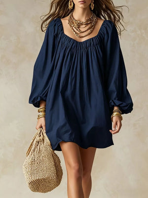 Flowy Balloon Sleeve Mini Dress in Army Green, alternate angle