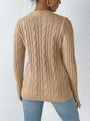 Camel cable knit sweater with embroidered heart detail