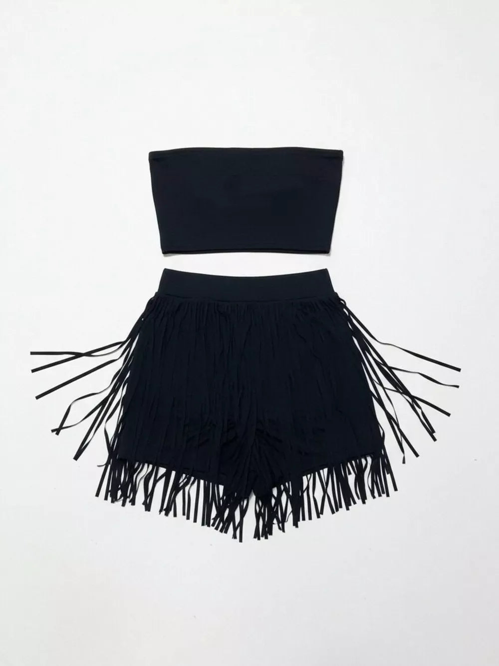 Black fringe shorts and tube top set
