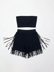 Black fringe shorts and tube top set