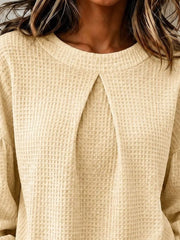 Waffle Knit Round Neck Top in Burgundy, side view