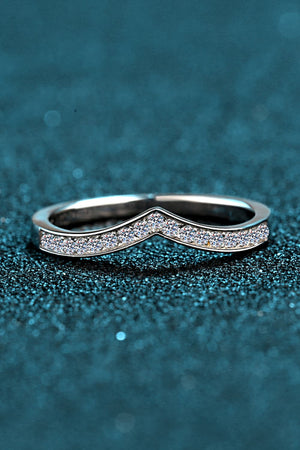Chevron pavé rhodium band ring with clear stones in silver.