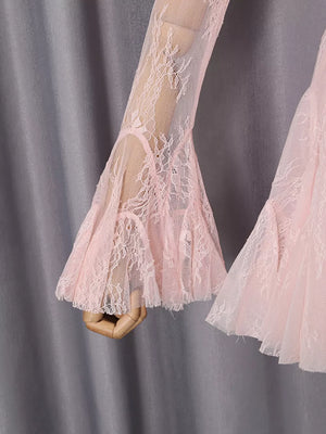 Lace Flare Sleeve Mini Dress in Pink, editorial view