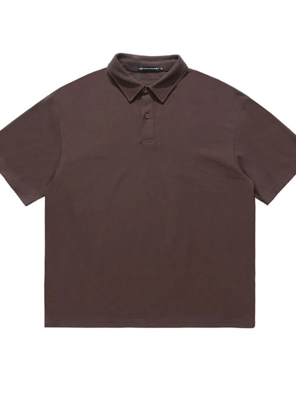 Brown cotton polo shirt with buttoned placket and spread collar