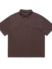 Brown cotton polo shirt with buttoned placket and spread collar