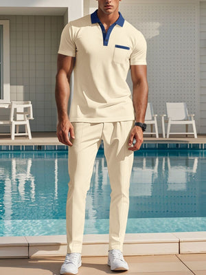 Men's Short Sleeve Polo And Pants Set Plus Size in Blue, view 14