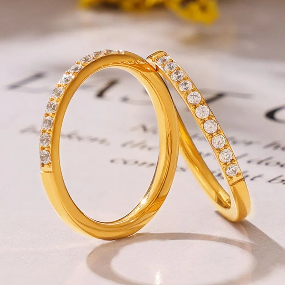 Gold pavé band stacking ring set with clear stones