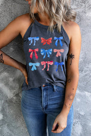 Dark Navy halter tank top with patriotic bow print.