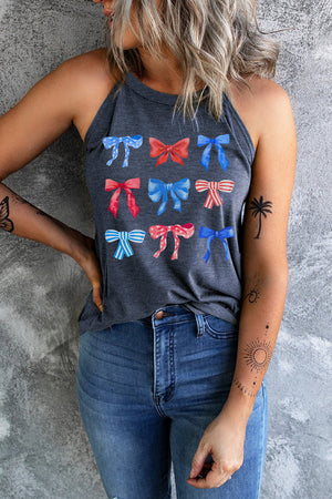 Dark Navy halter tank top with patriotic bow print.