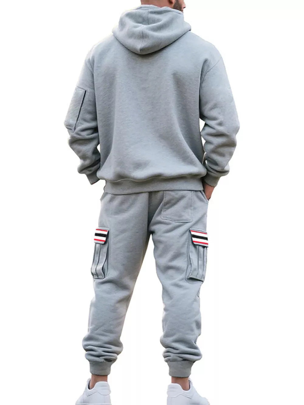 Men's Casual Half-zip Hoodie And Cargo Pants Set in Navy Blue, view 16