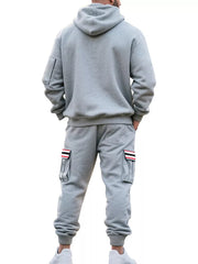 Men's Casual Half-zip Hoodie And Cargo Pants Set in Navy Blue, view 16
