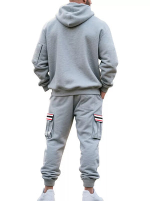 Men's Casual Half-zip Hoodie And Cargo Pants Set in Navy Blue, view 16