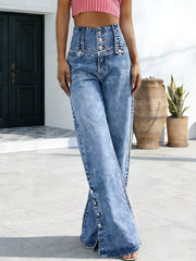 Chic High-waisted Wide-leg Jeans With Button Fly