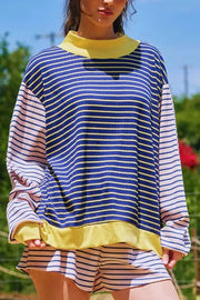 Stripe Color Block Ribbed Knit Two-piece Set, front view