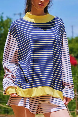 Stripe Color Block Ribbed Knit Two-piece Set, front view