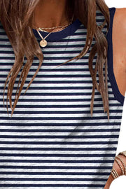 Dark Navy and white striped tank top with contrast trim neckline