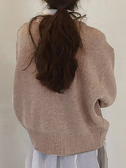 Asymmetric button-up knit cardigan in Khaki with ribbed hem and cuffs.