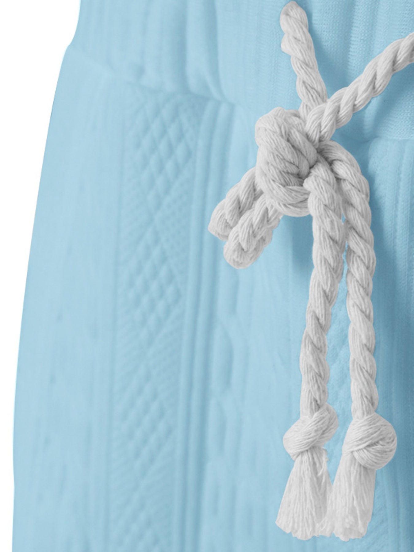 Sky blue cable-knit two-piece set with white drawstring detail