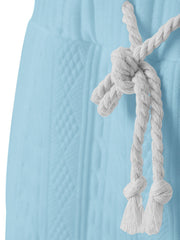 Sky blue cable-knit two-piece set with white drawstring detail