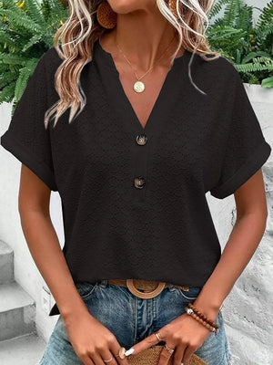 Notched Short Sleeve Top, fabric detail