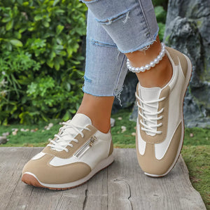 Round Toe Lace Up Sneakers in Khaki, side view