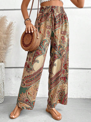 Paisley palazzo trousers in multicolor with a drawstring waist and wide leg
