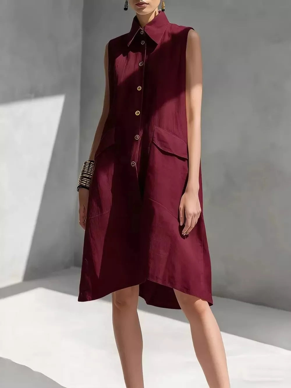 Chic Sleeveless Button-front Shirtdress