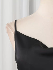 Spaghetti Strap Ruffle Slit Maxi Dress in Black, fit detail