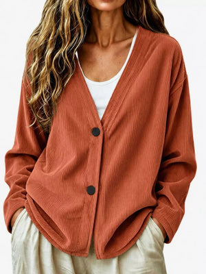 Casual Corduroy Button-up Cardigan in Terracotta, view 15