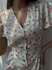 Feminine Floral Flutter Sleeve Midi Dress