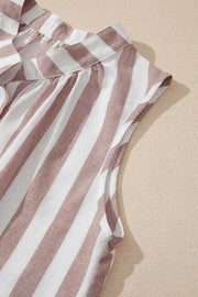 Sleeveless striped blouse with gathered collar detail