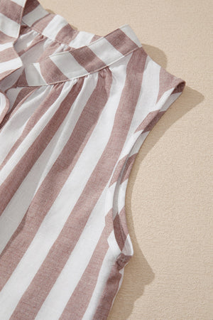 Sleeveless striped blouse with gathered collar detail