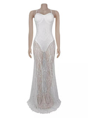 maxi dress featuring lace in White with 100% polyester Care instructions: Machine wash cold texture