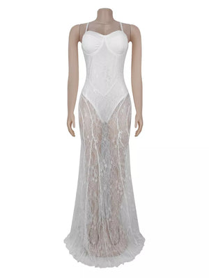 maxi dress featuring lace in White with 100% polyester Care instructions: Machine wash cold texture