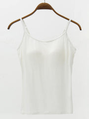 White cami with built-in support and adjustable straps.