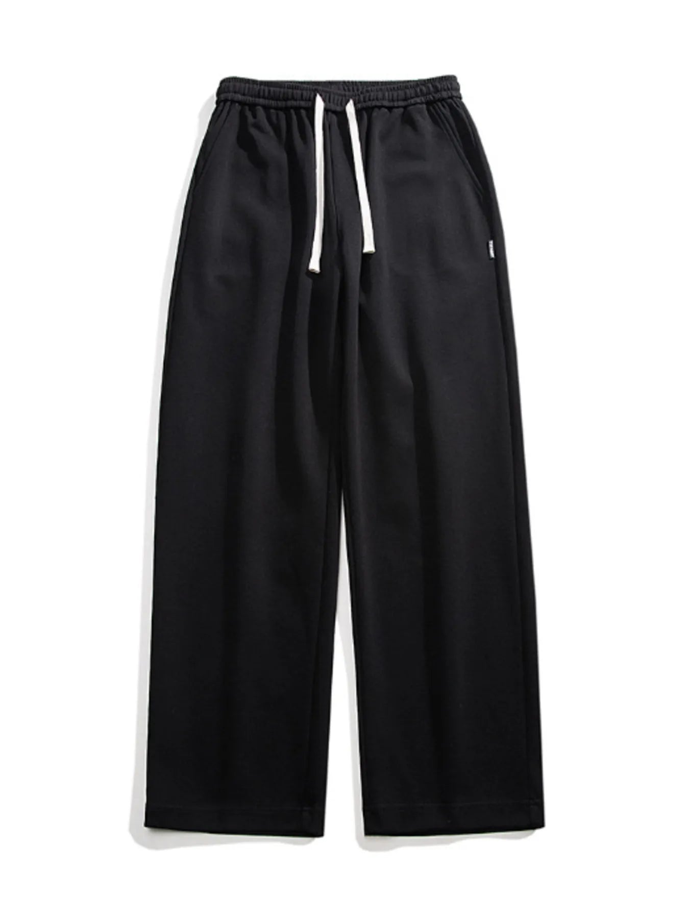 Black casual loose fit sweatpants with drawstring and pockets