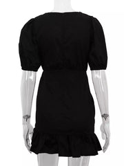 Puff Sleeve Ruffled Hem Mini Dress