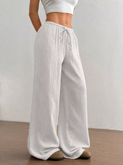 Wide-leg Drawstring Cotton Pants, back view