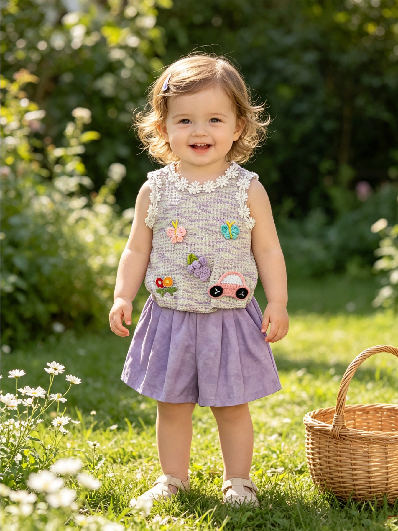 Children's Flower Sleeveless Top And Shorts Set, fit detail