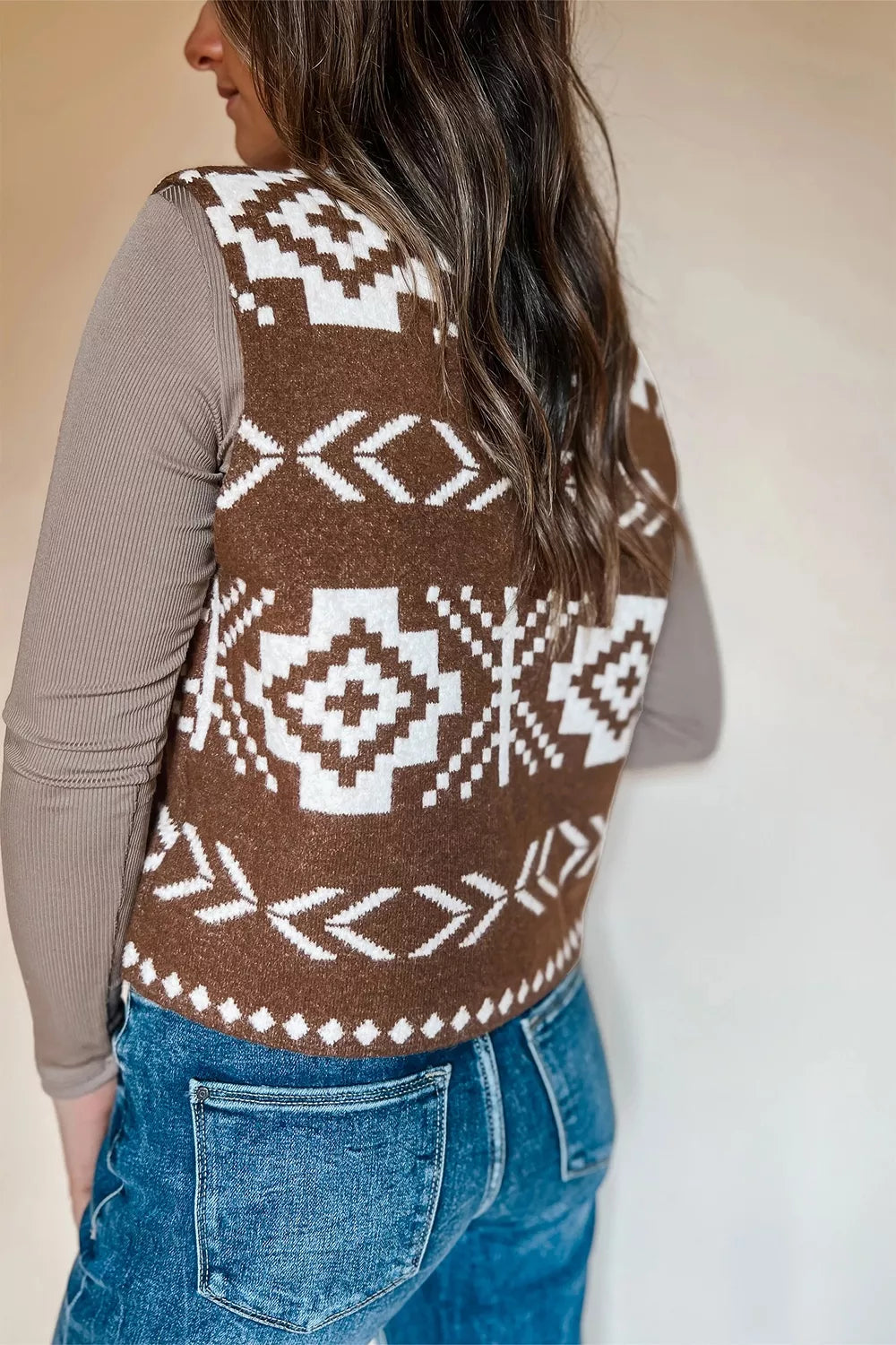 Western Geometric Sleeveless Knit Sweater Vest, side view