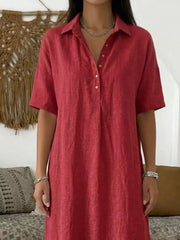 Full Size Button Detail Half Sleeve Dress Plus Size, alternate angle