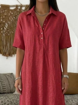 Full Size Button Detail Half Sleeve Dress Plus Size, alternate angle