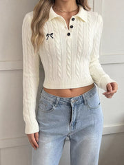 Cable Knit Long Sleeve Sweater in White, model styling view