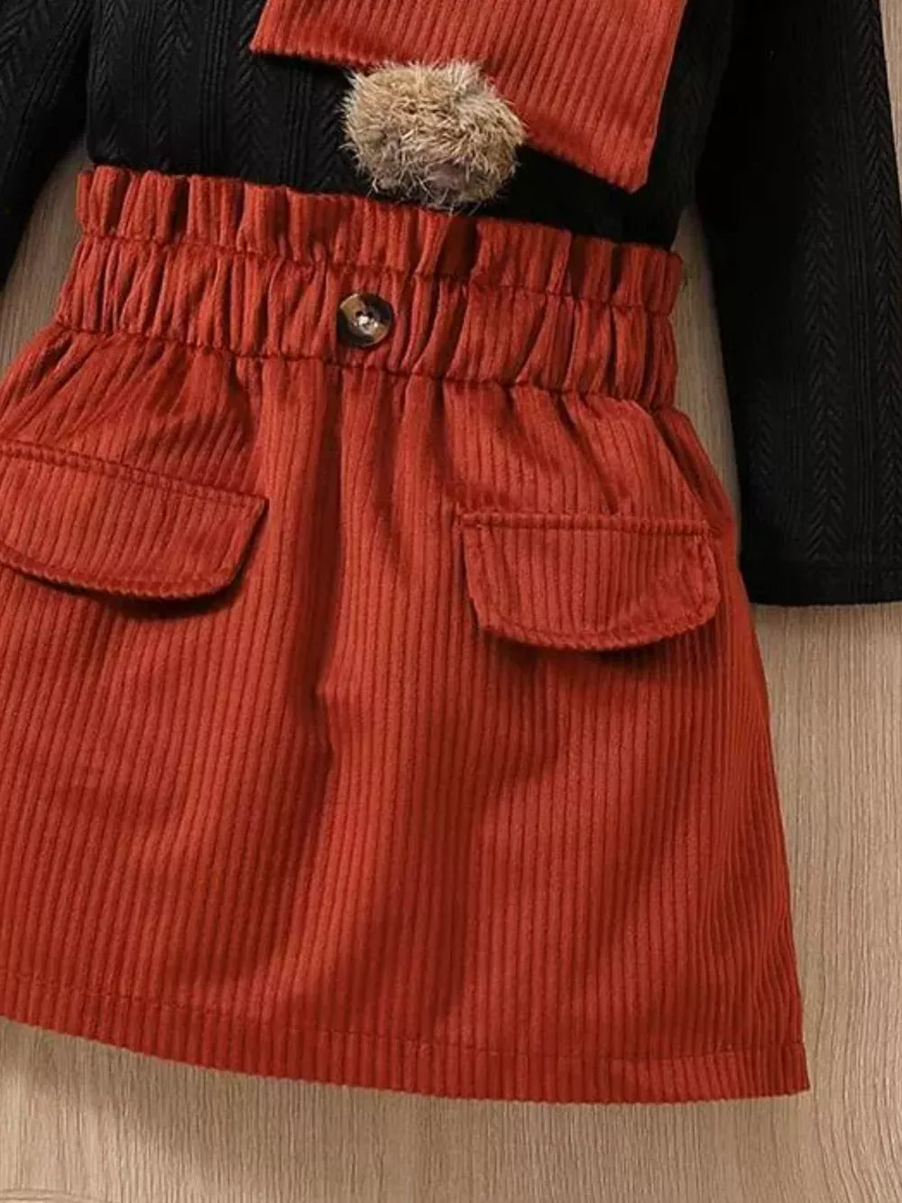 Children's Ribbed Knit Top And Skirt Set in White, fit detail