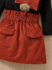 Children's Ribbed Knit Top And Skirt Set in White, fit detail