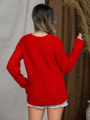 Diamond-cut raglan knit sweater in blue, acrylic.