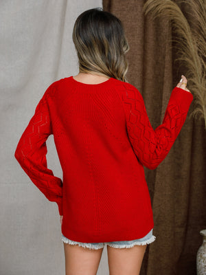 Diamond-cut raglan knit sweater in blue, acrylic.