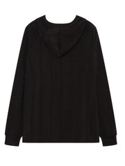 Black textured knit raglan hoodie with a subtle diagonal pattern.