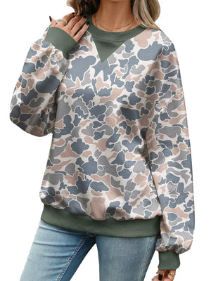 dark grey sweatshirt with ribbed cuffs and bishop sleeve